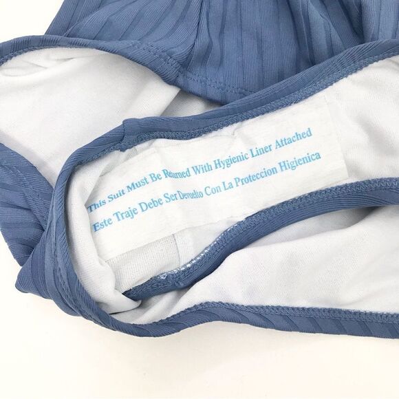 Kona Sol Blue Textured Stripe Ring Front Tie Back One Piece Bathing Suit - Picture 13 of 16